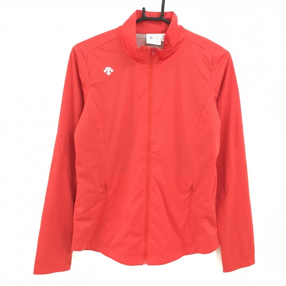 【美品】デサントゴルフ ジャケットブルゾン レッド 肩ロゴ 裏地メッシュ 中田英寿 レディース L ゴルフウェア DESCENTE