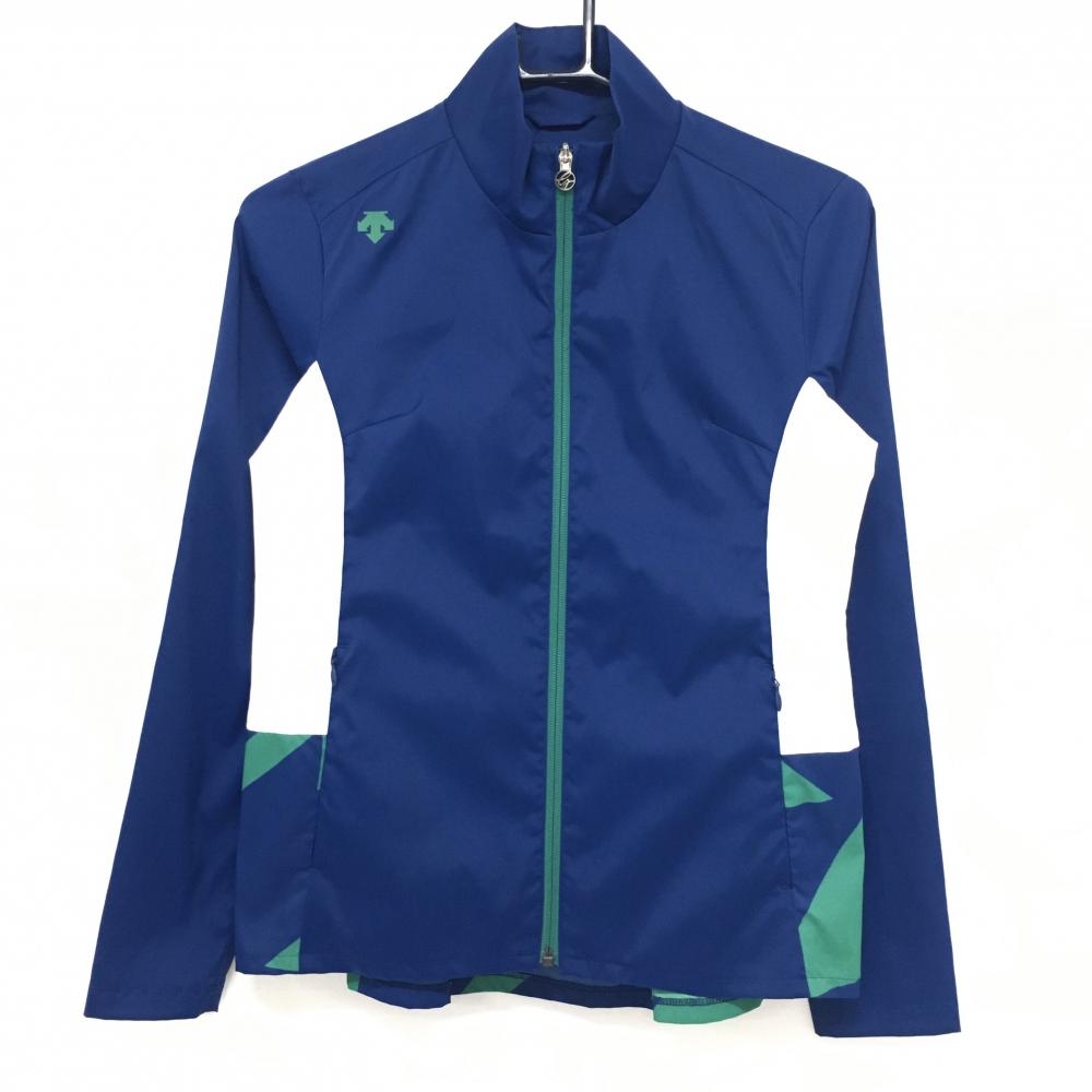 【超美品】デサントゴルフ ジャケット ネイビー×グリーン サイドメッシュ調 裾後ろプリーツ  レディース M ゴルフウェア DESCENTE