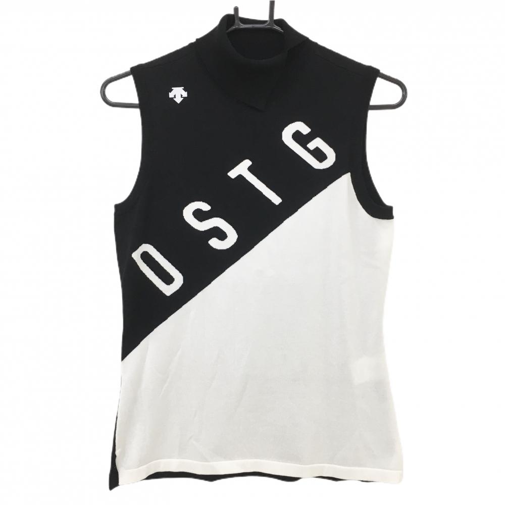 【超美品】デサントゴルフ ノースリブセーター 黒×白 ニット タートルネック バイカラー 中田英寿 レディース M ゴルフウェア DESCENTE