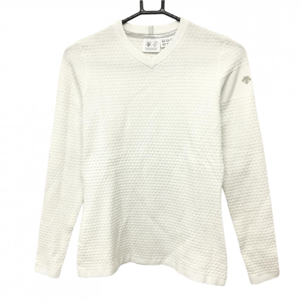 デサントゴルフ セーター 白 ドット柄 袖ロゴ ニット 中田英寿  レディース S ゴルフウェア DESCENTE