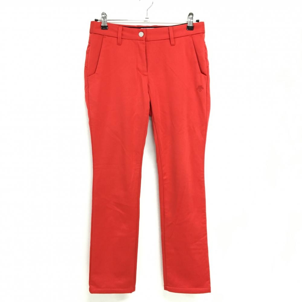 【超美品】デサントゴルフ パンツ レッド 立体ロゴ 裏起毛 中田英寿 レディース 67/L ゴルフウェア DESCENTE