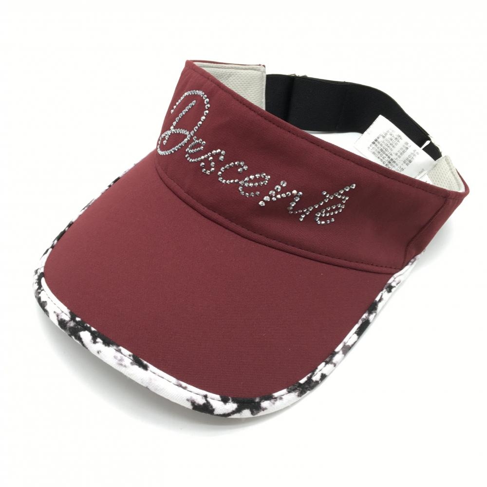 【超美品】デサントゴルフ サンバイザー ボルドー ラインストーンロゴ LUXE COLLECTION レディース F(55cm～57cm) ゴルフウェア DESCENTE
