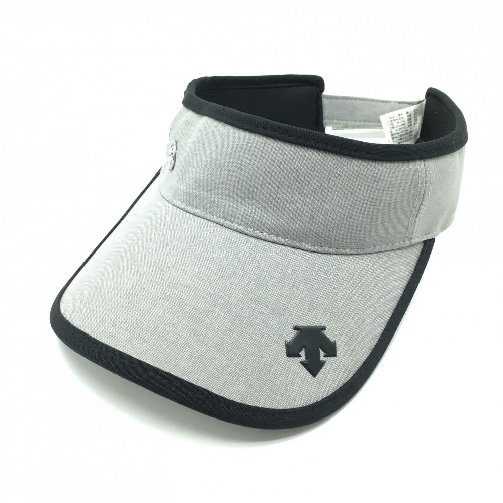 【美品】デサントゴルフ サンバイザー 杢グレー×黒 ロゴ 中田英寿  レディース F(55㎝-57㎝) ゴルフウェア DESCENTE