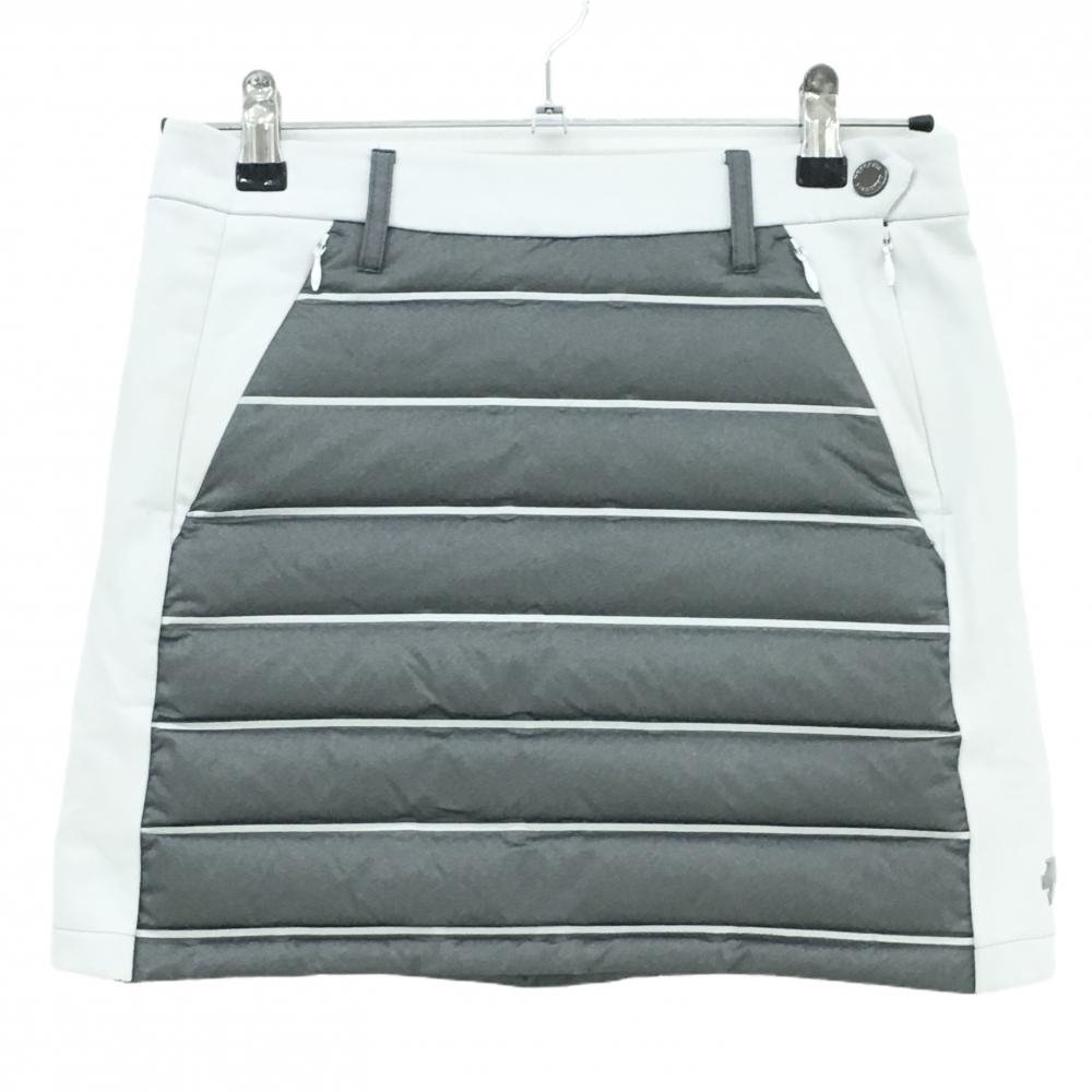 【美品】デサントゴルフ 切替ダウンスカート グレー×ライトグレー ボーダー風 サイド異素材  レディース 61/S ゴルフウェア DESCENTE