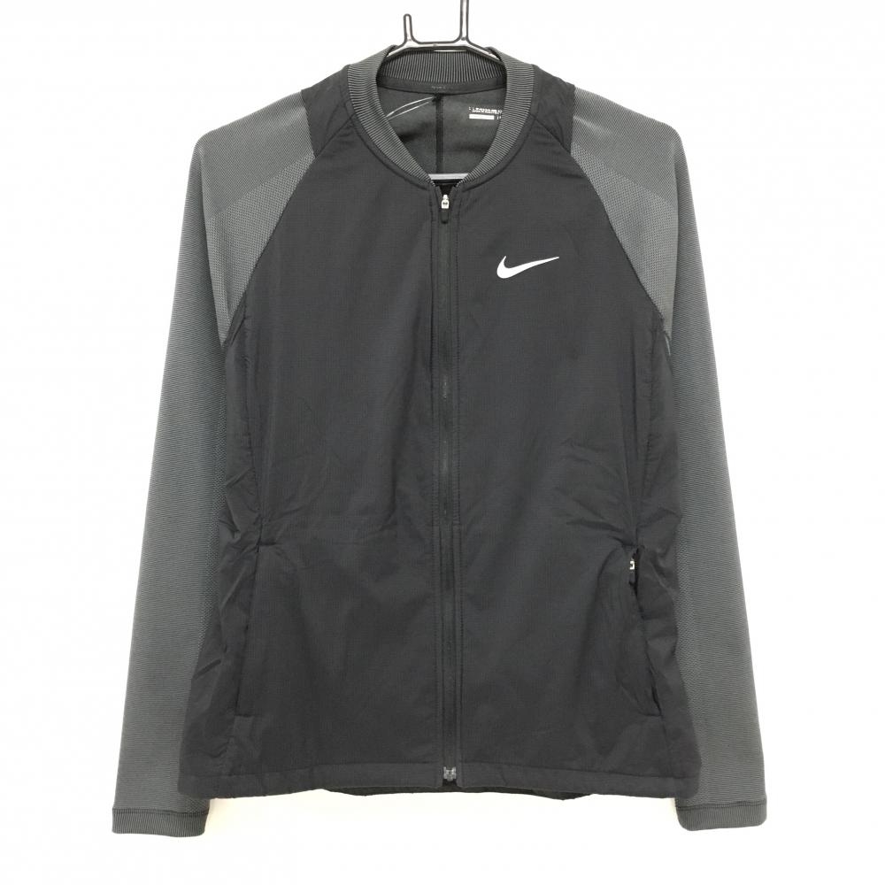 【美品】ナイキゴルフ 中綿切替ジャケット 黒×グレー 地模様 身頃中綿  レディース L ゴルフウェア NIKE