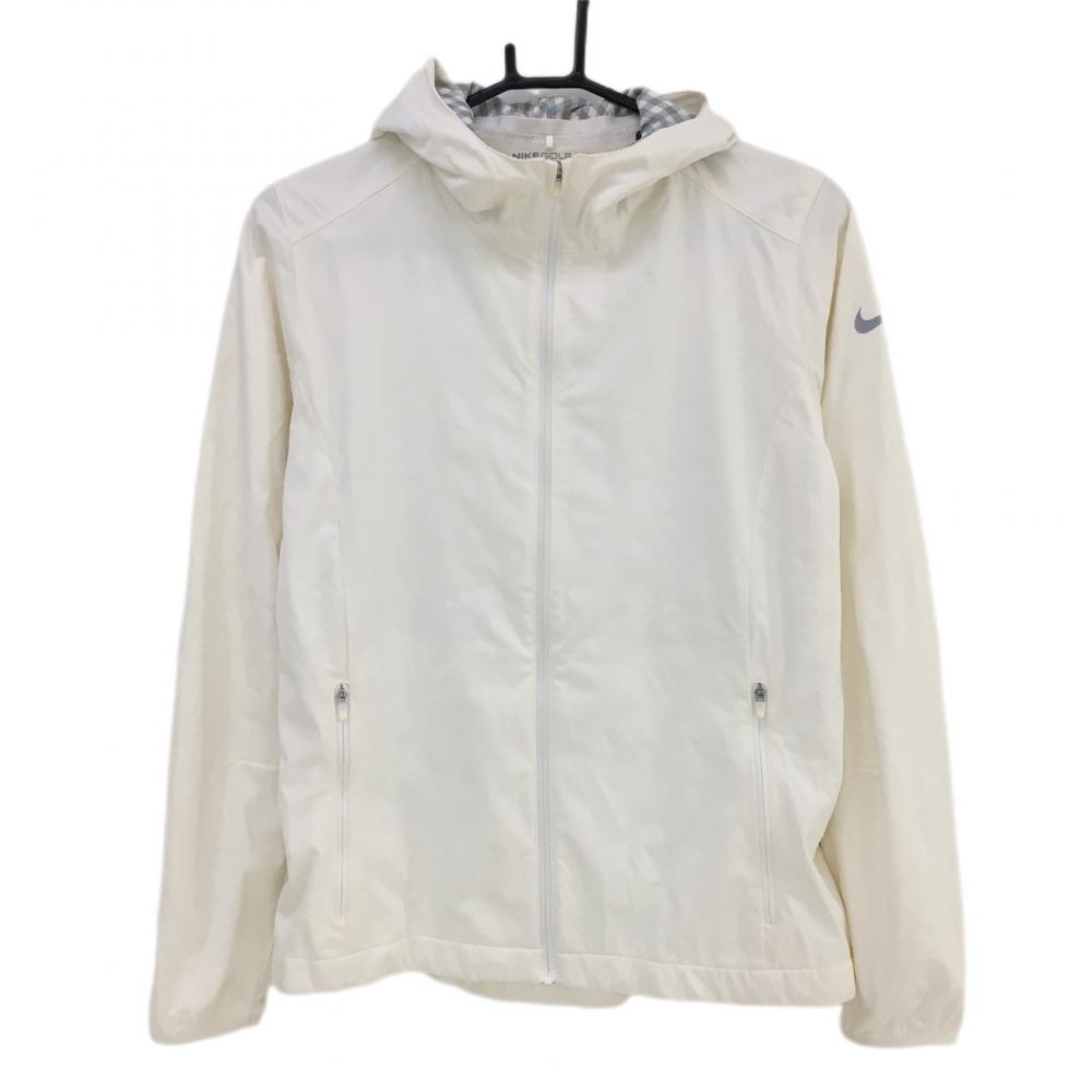 ナイキ ジップパーカー アイボリー フード内側チェック 裏地メッシュ  レディース L ゴルフウェア NIKE