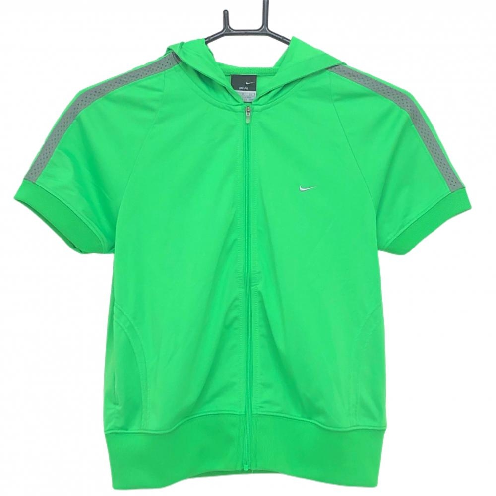 【超美品】ナイキ 半袖ジップパーカー グリーン 袖一部メッシュ ロゴ刺しゅう  レディース S ゴルフウェア NIKE