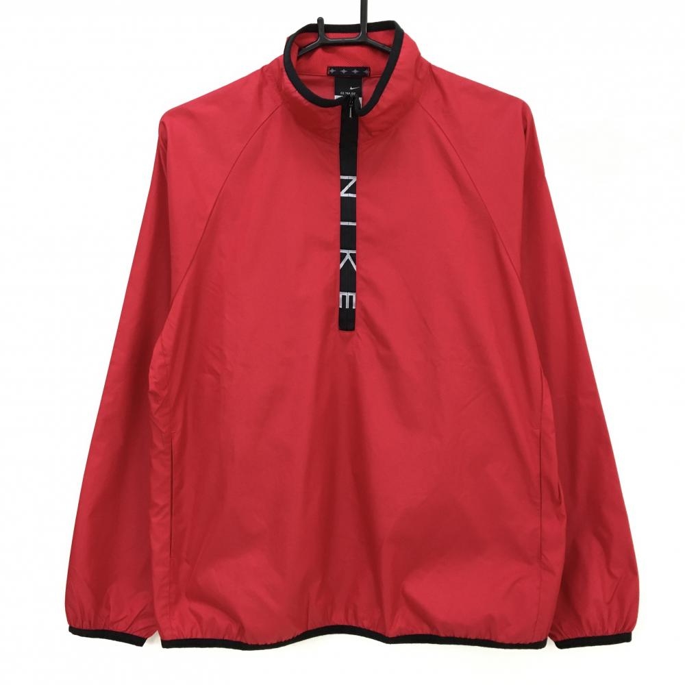 【美品】ナイキ ブルゾン レッド×黒 ハーフジップ ジップ部分ロゴ CLIMA-FIT レディース LGG ゴルフウェア NIKE