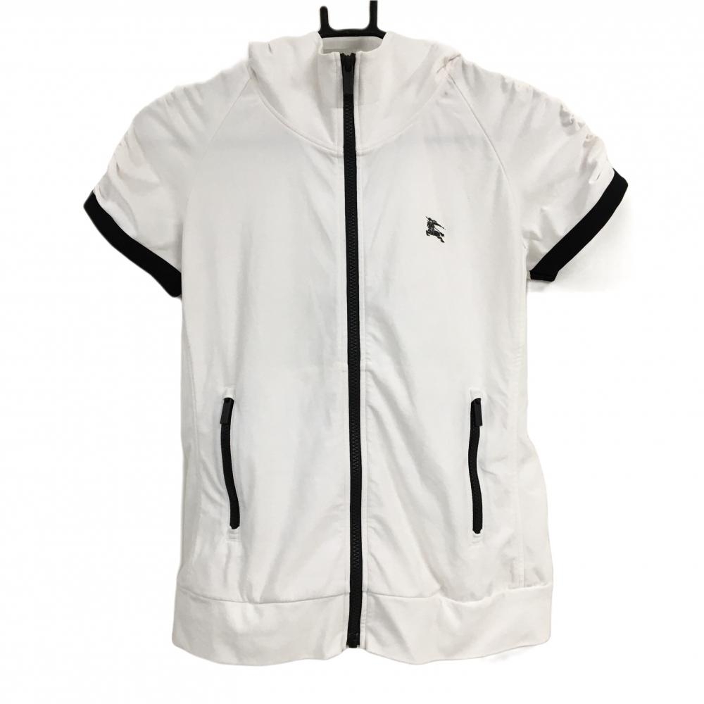 バーバリーゴルフ 半袖パーカー 白×黒 フード内側メッシュ 袖シャーリング レディース 1(S) ゴルフウェア BURBERRY GOLF