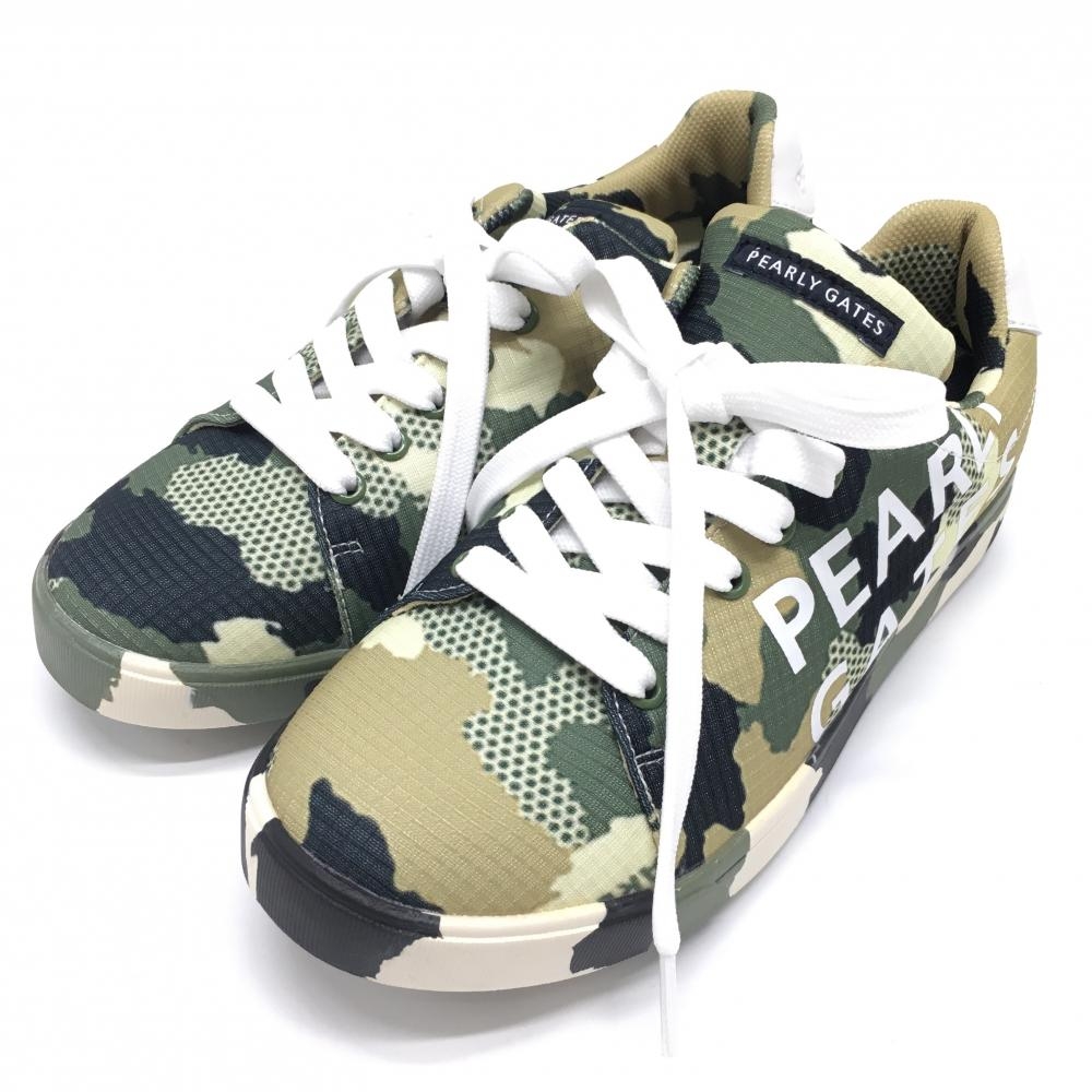 【超美品】パーリーゲイツ ゴルフシューズ カーキ×ベージュ カモフラ柄 迷彩 053-2192502  レディース 23.0 ゴルフウェア PEARLY GATES