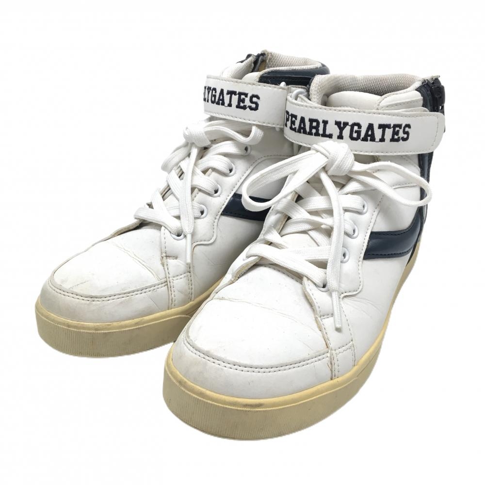 パーリーゲイツ ハイカットゴルフシューズ 白×ネイビー 053-0992902 サイドジップ  レディース 23.5 ゴルフウェア PEARLY GATES