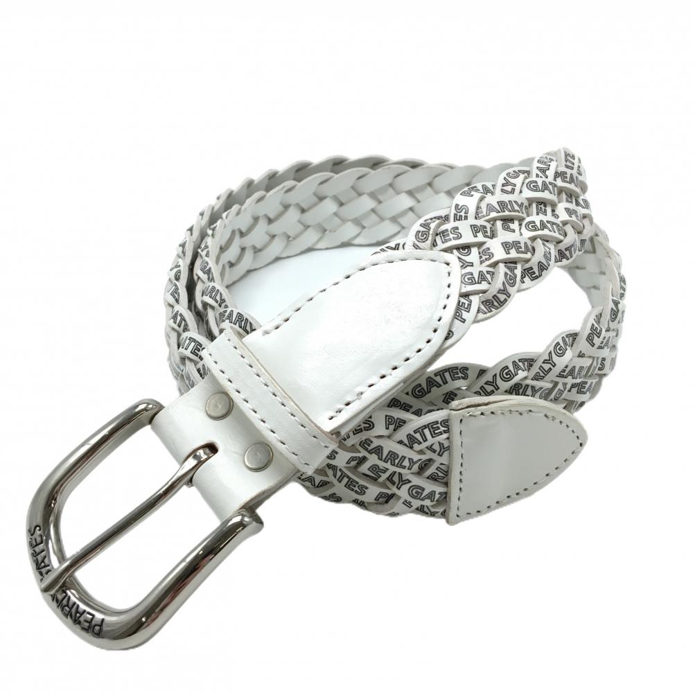 パーリーゲイツ 編み込みベルト 白×黒 ロゴ総柄 レディース  ゴルフウェア PEARLY GATES
