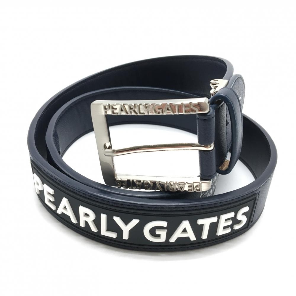 【美品】パーリーゲイツ ベルト ネイビー×シルバー シリコンロゴ ベルト穴裏跡あり レディース  ゴルフウェア PEARLY GATES