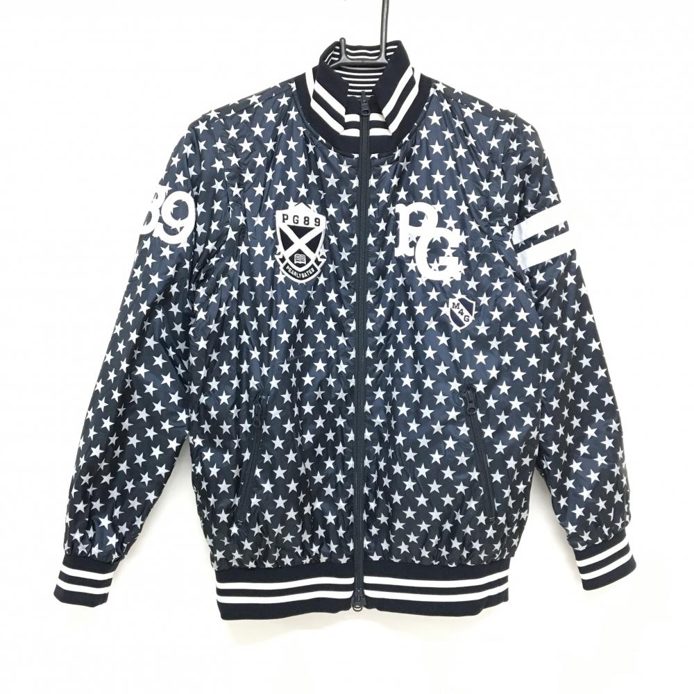 パーリーゲイツ 中綿リバーシブルジャケット ネイビー×白 星柄 裏無地 袖着脱可 レディース 0(S) ゴルフウェア PEARLY GATES