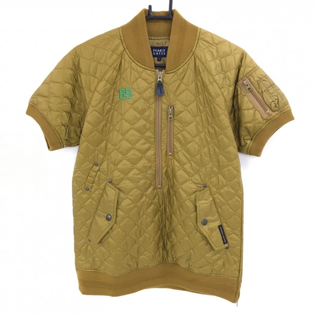 【美品】パーリーゲイツ 中綿半袖ブルゾン イエローブラウン キルティング ハーフジップ レディース 1(M) ゴルフウェア PEARLY GATES