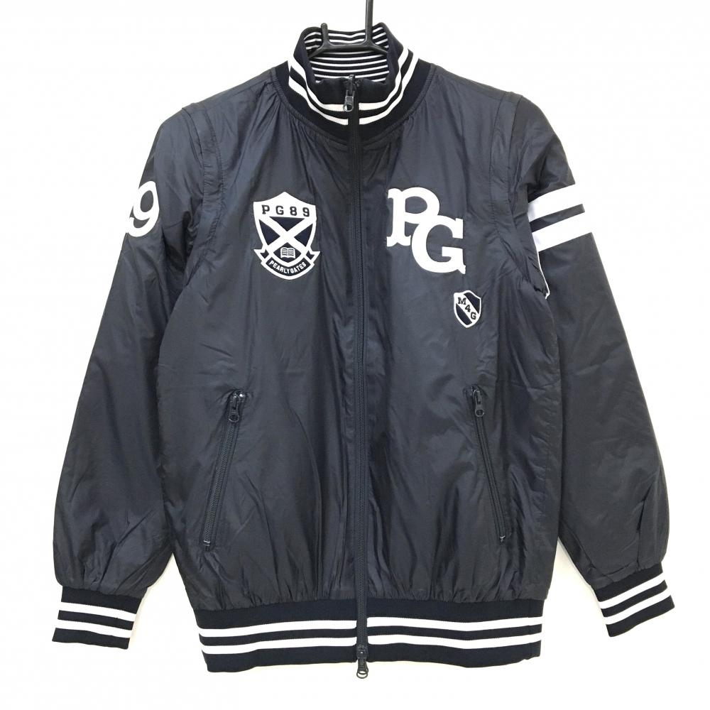 【美品】パーリーゲイツ 4WAY中綿リバーシブルジャケット ネイビー×白 片面ブルー レディース 0(S) ゴルフウェア PEARLY GATES