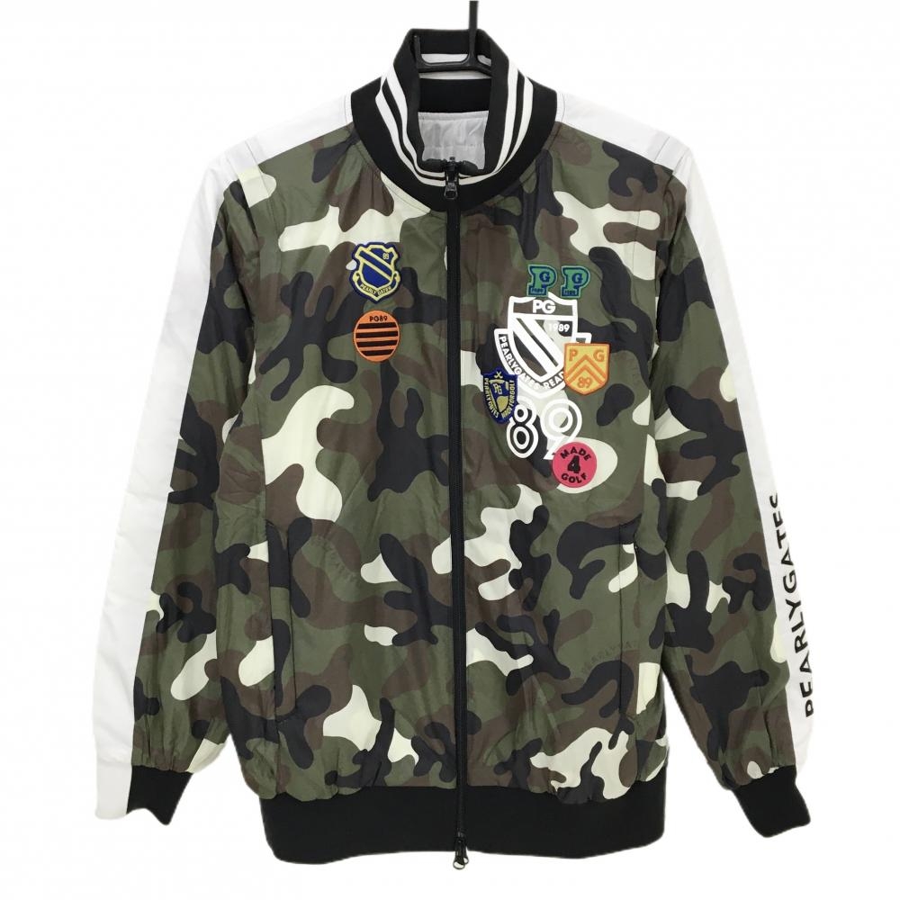 パーリーゲイツ 4WAY中綿リバーシブルジャケット カーキ×黒 カモフラ 裏白 袖着脱可  レディース 1(M) ゴルフウェア PEARLY GATES