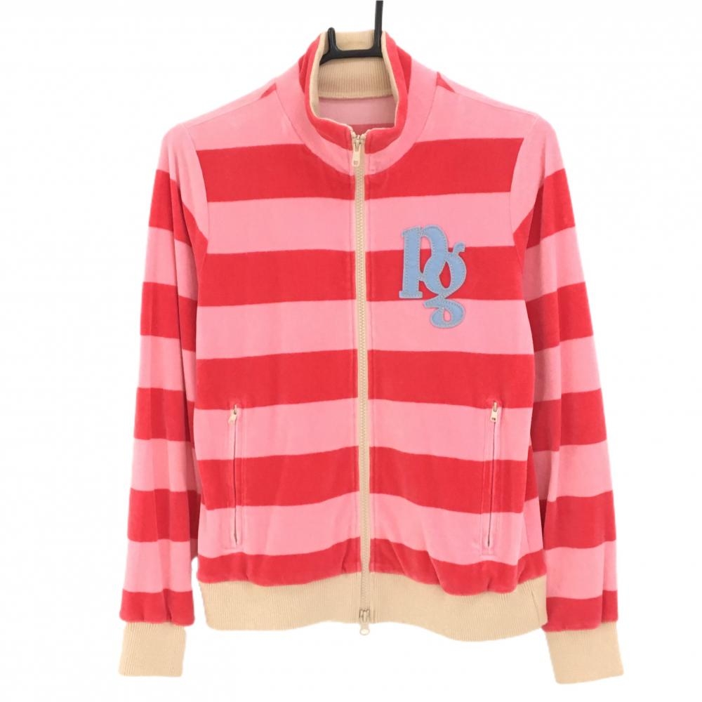パーリーゲイツ ジャケットブルゾン ピンク×レッド ボーダー パイル地  レディース 1(M) ゴルフウェア PEARLY GATES
