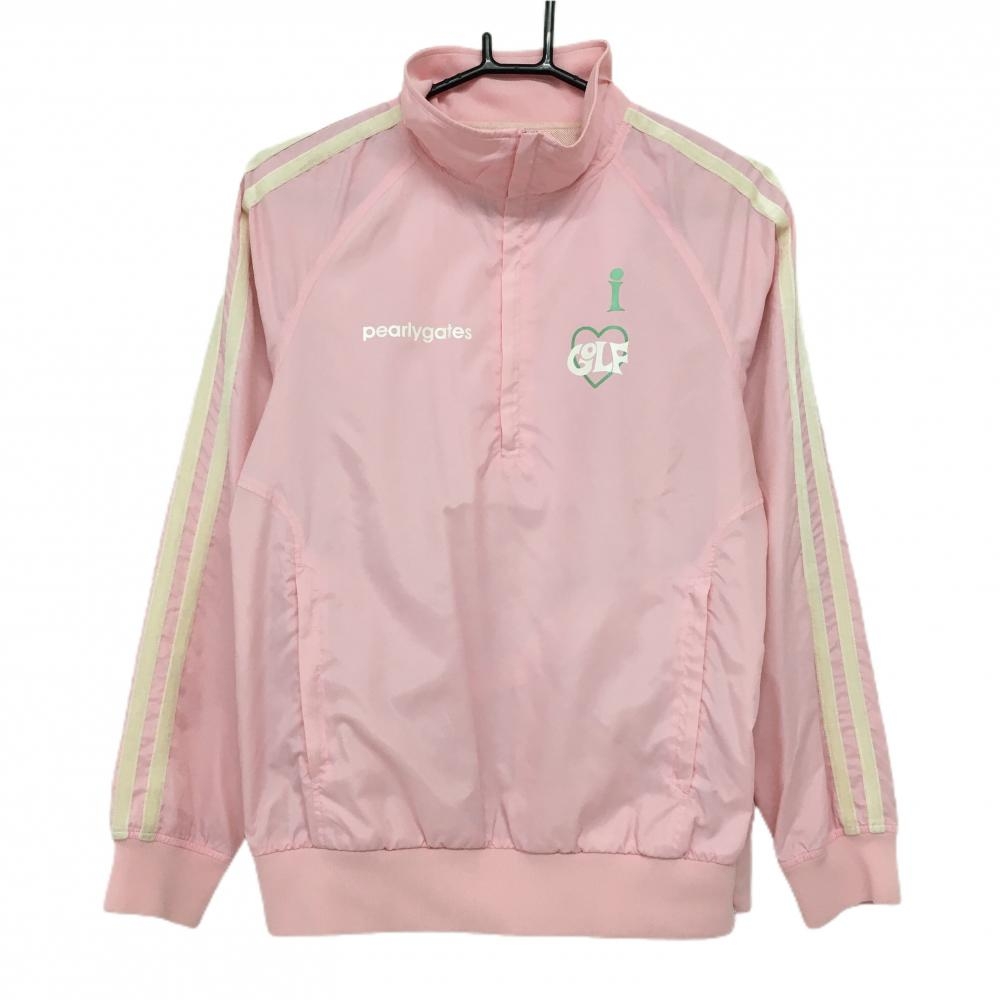 パーリーゲイツ ジャケットブルゾン ピンク×白 ハーフジップ 袖ライン  レディース 1(M) ゴルフウェア PEARLY GATES