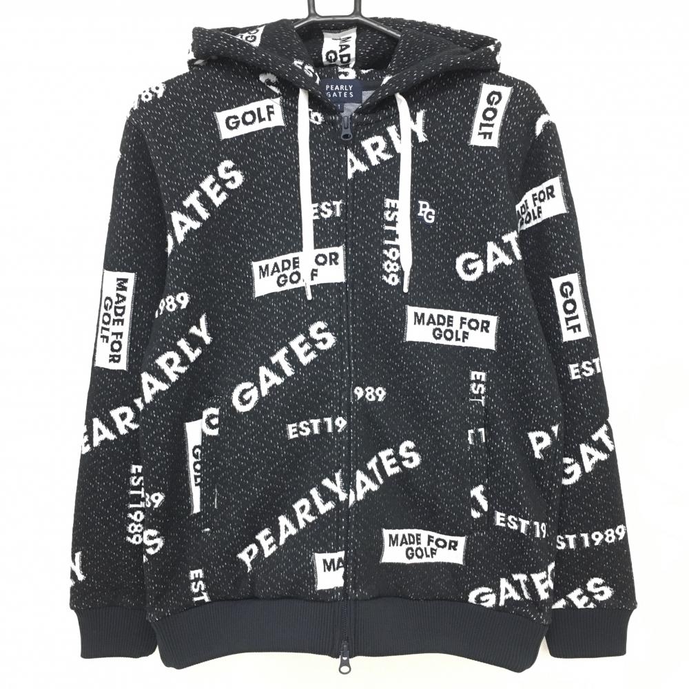 【超美品】パーリーゲイツ ジップパーカー 黒×白 ロゴ総柄 ブルゾン レディース 1(M) ゴルフウェア 2022年モデル PEARLY GATES