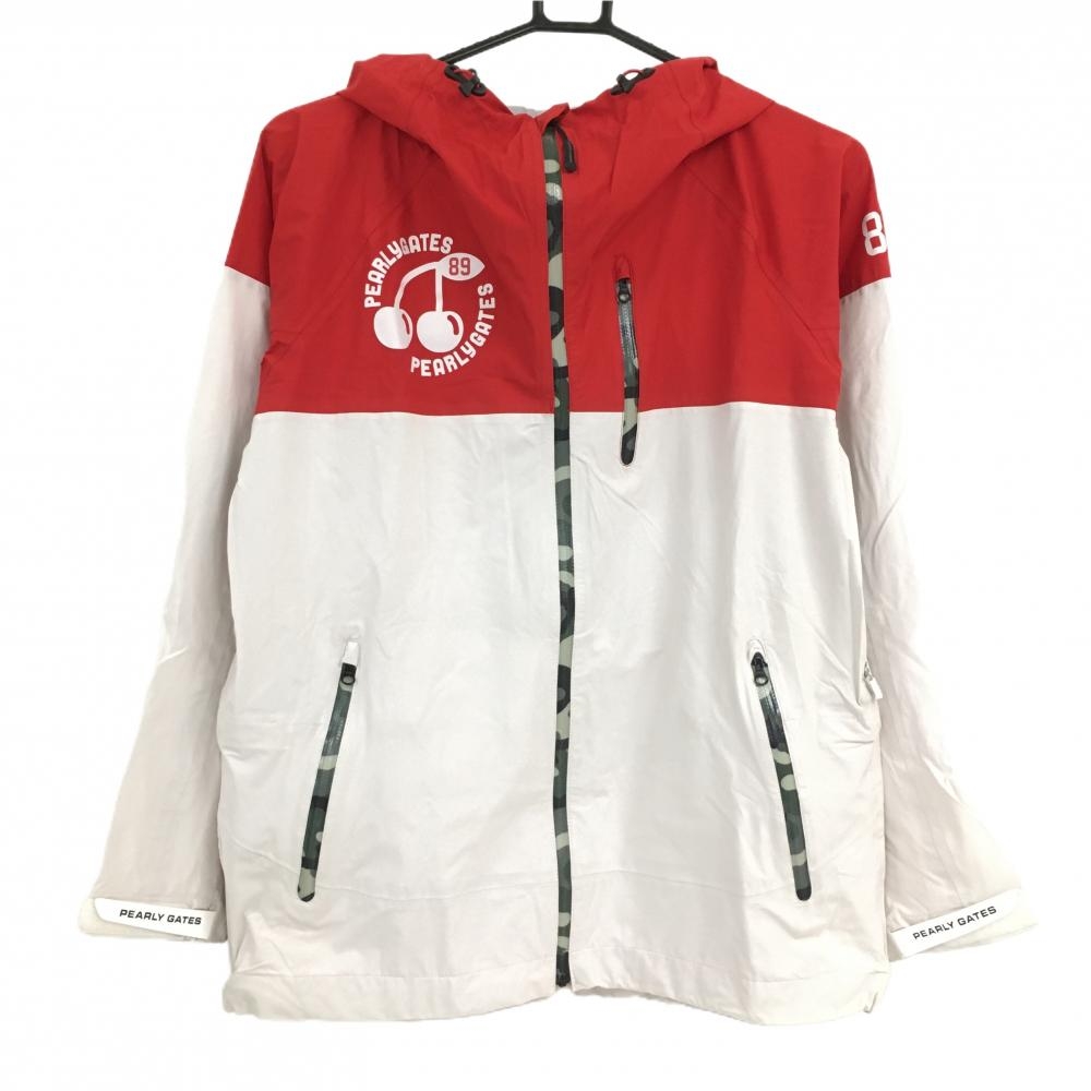 【美品】パーリーゲイツ ナイロンジップパーカー レッド×ライトグレー 一部カモフラ柄 迷彩 レディース 0(S) ゴルフウェア PEARLY GATES