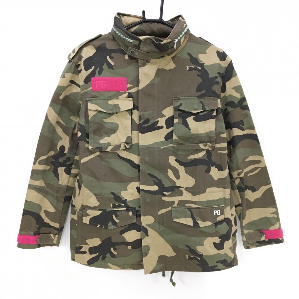 パーリーゲイツ ジャケット カーキ×ベージュ 迷彩 カモフラ フード収納 レディース 1(M) ゴルフウェア PEARLY GATES