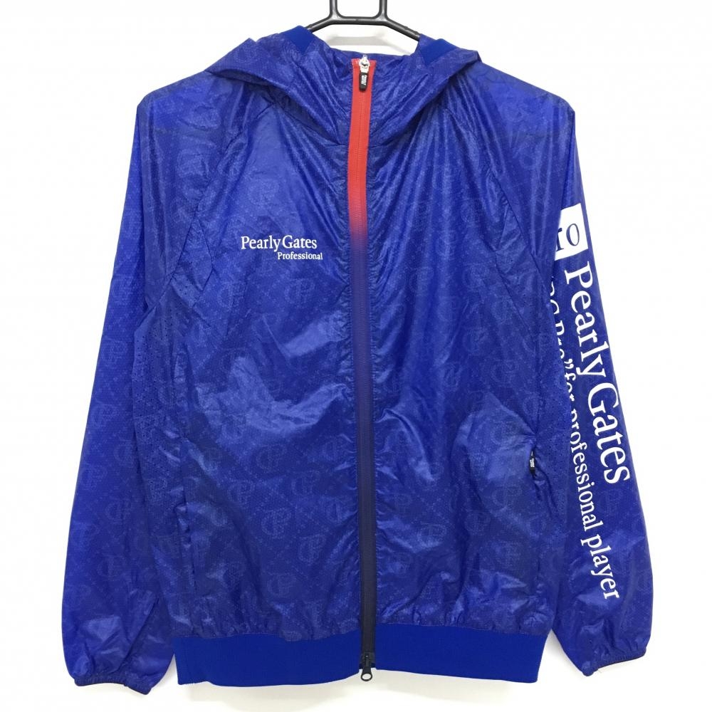 【超美品】パーリーゲイツ ジップパーカー ブルー ロゴ総柄 撥水 ブルゾン  レディース 0(S) ゴルフウェア 2024年モデル PEARLY GATES