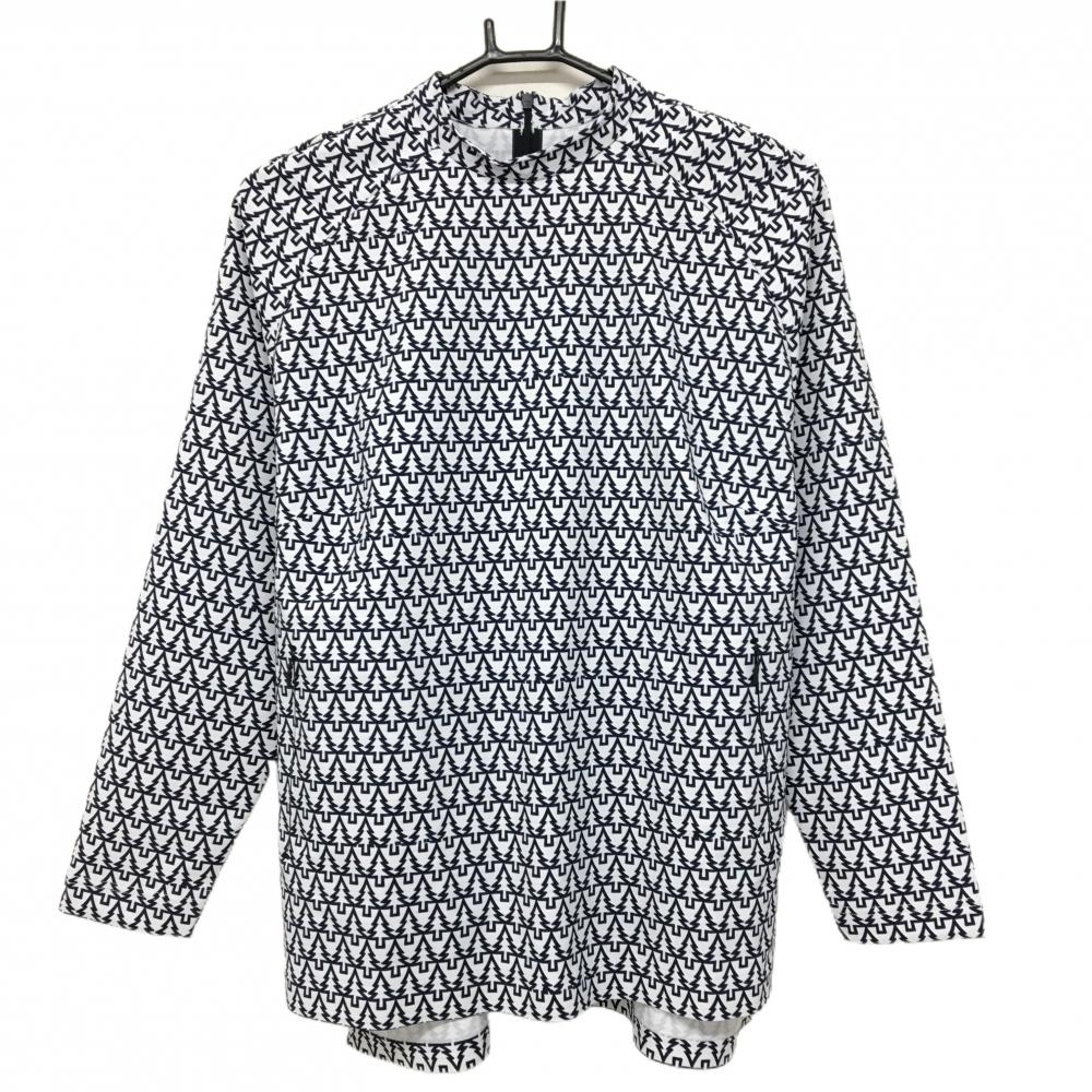 【新品】PGGパーリーゲイツ ハイネックプルオーバー 白×ネイビー ツリー柄 背面ハーフジップ レディース 0(S) ゴルフウェア PEARLY GATES