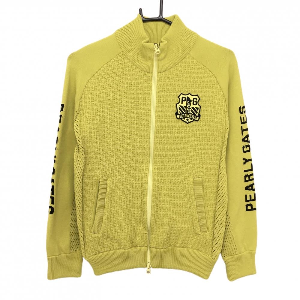 【新品】パーリーゲイツ ニットジャケット マスタードイエロー系 袖下・サイド透かし編み  レディース 0(S) ゴルフウェア PEARLY GATES