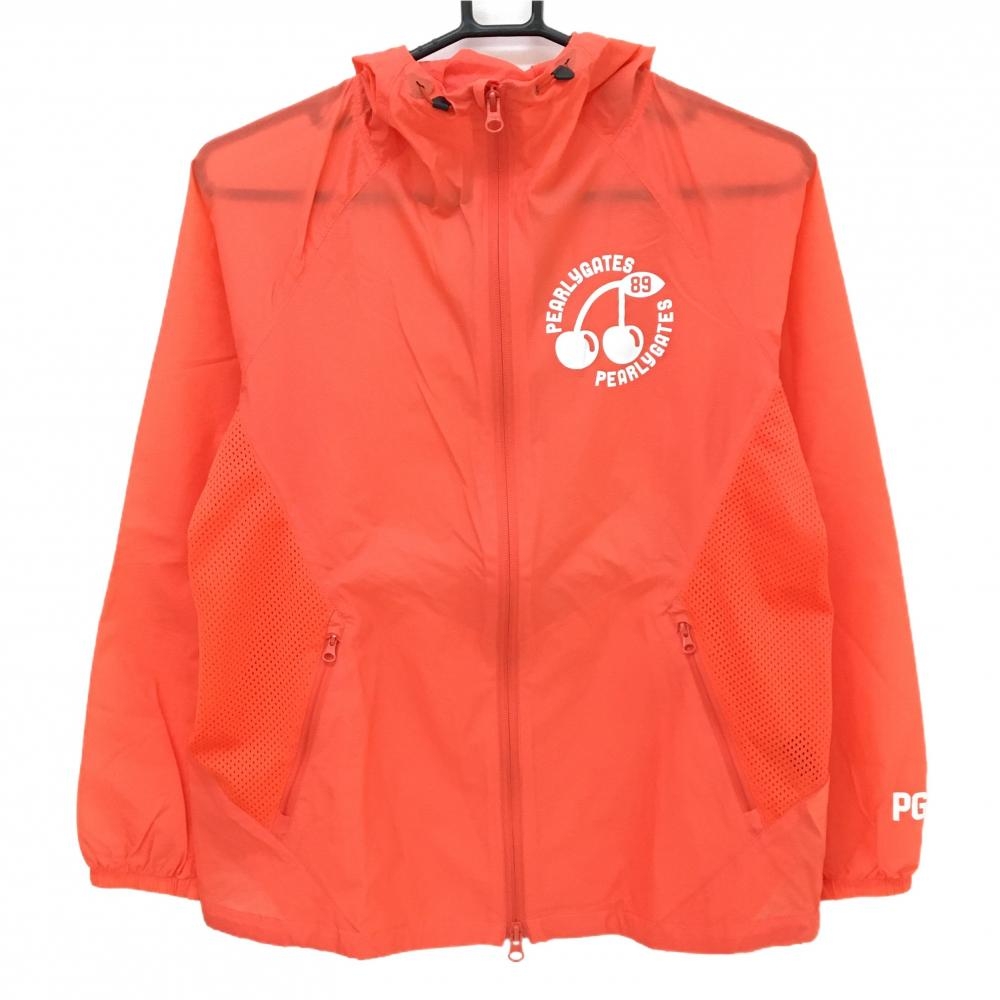 【美品】パーリーゲイツ ナイロンジップパーカー オレンジ 薄手 サクランボ ジャケット  レディース 0(S) ゴルフウェア PEARLY GATES
