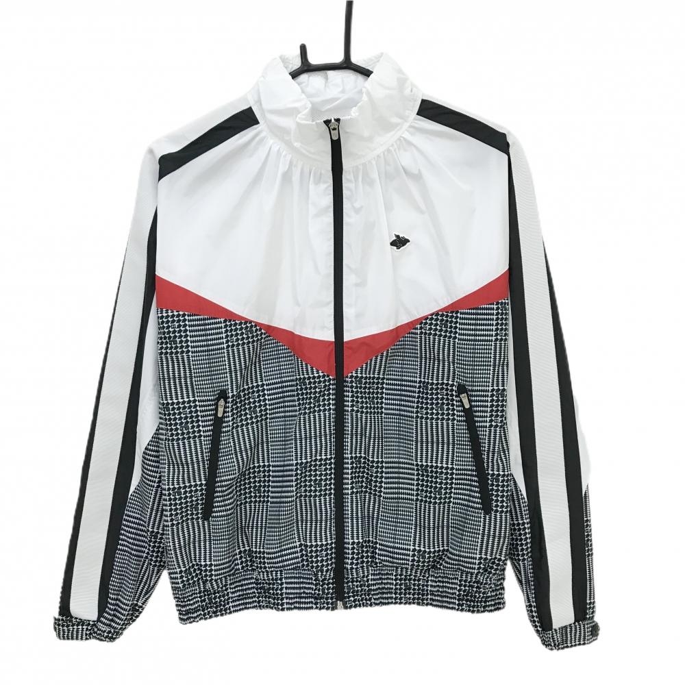 【超美品】パーリーゲイツ ジャケットブルゾン 白×黒 下部グレンチェック風 韓国モデル レディース 0(S) ゴルフウェア PEARLY GATES