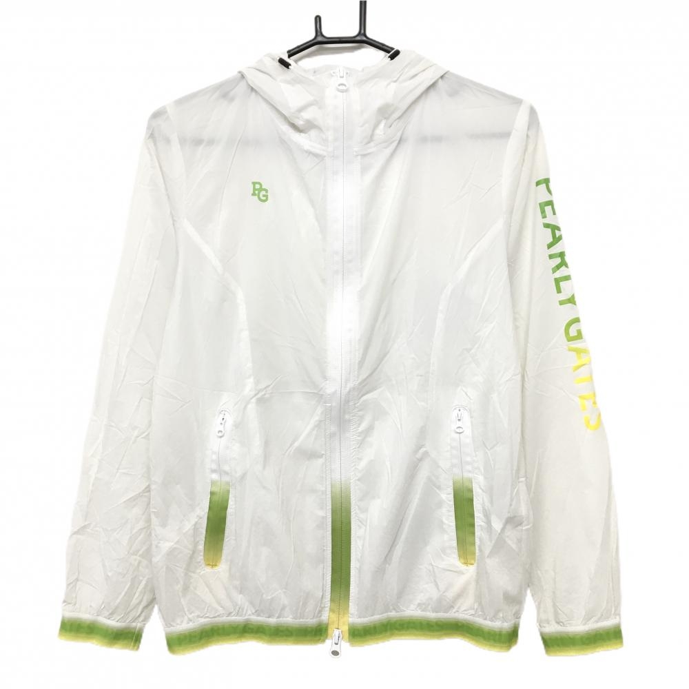 パーリーゲイツ ジップパーカー 白×ライトグリーン 薄手 PERTEX  レディース 1(M) ゴルフウェア PEARLY GATES
