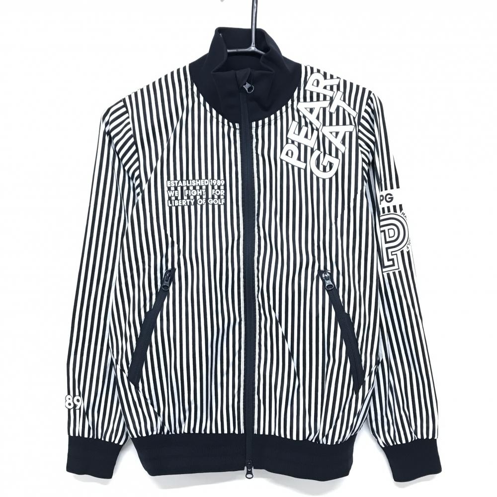 【新品】パーリーゲイツ ジャケット 白×ネイビー ストライプ ロゴプリント 透湿防水 レディース 1(M) ゴルフウェア PEARLY GATES