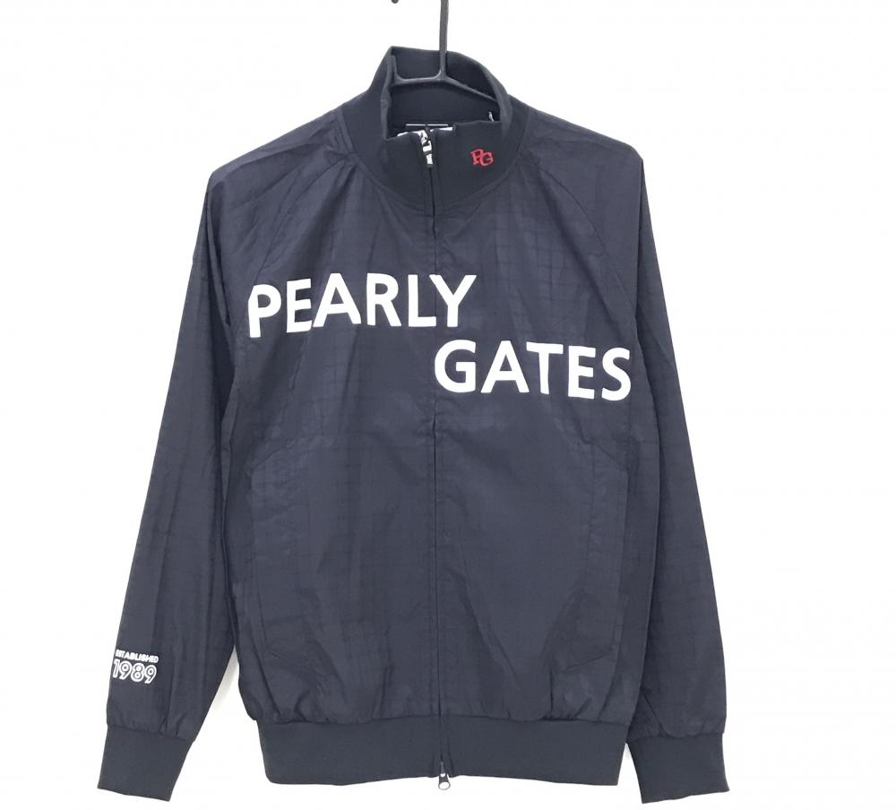 【新品】パーリーゲイツ ジャケット ネイビー×白 格子柄地模様 ロゴプリント  レディース 1(M) ゴルフウェア PEARLY GATES