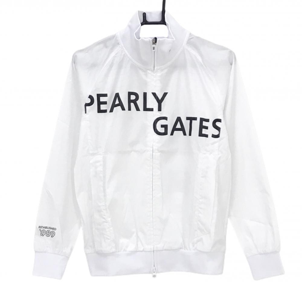 【新品】パーリーゲイツ ジャケット 白×ダークネイビー 格子柄地模様 ロゴプリント  レディース 0(S) ゴルフウェア PEARLY GATES