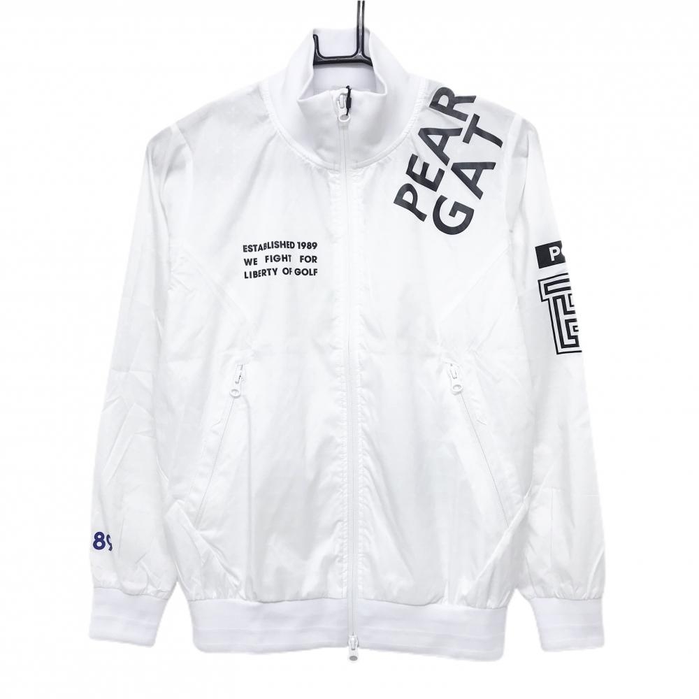 【新品】パーリーゲイツ ジャケット 白×ダークネイビー 格子柄地模様 ロゴプリント レディース 0(S) ゴルフウェア PEARLY GATES