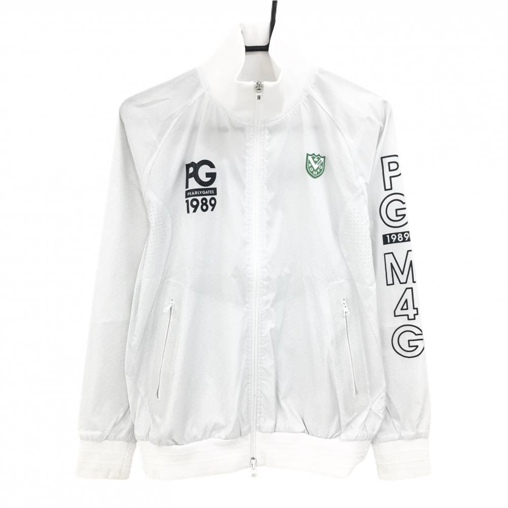 【美品】パーリーゲイツ ジャケット 白×ライトグレー ニコちゃん総柄 一部パンチング レディース 1(M) ゴルフウェア PEARLY GATES