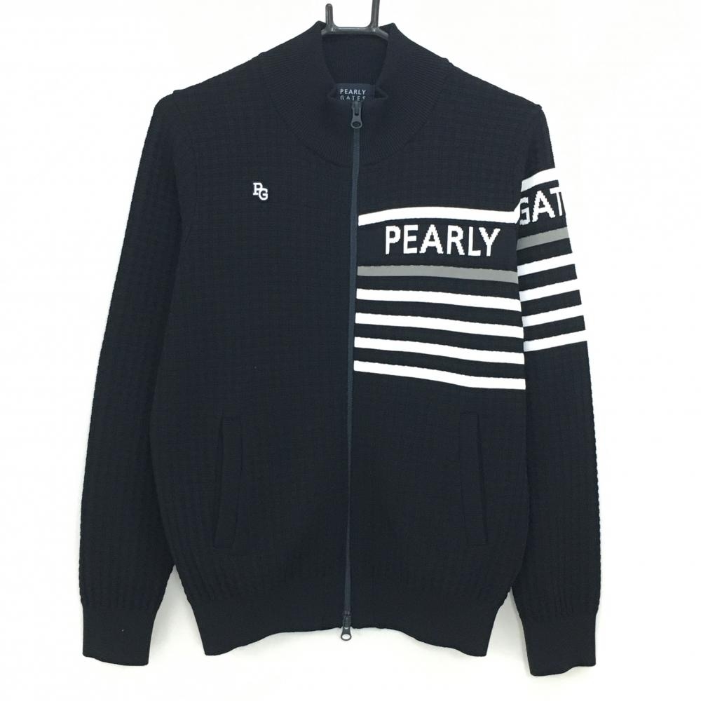 【超美品】パーリーゲイツ ニットジャケット ダークネイビー×白 一部ボーダー  レディース 0(S) ゴルフウェア 2024年モデル PEARLY GATES