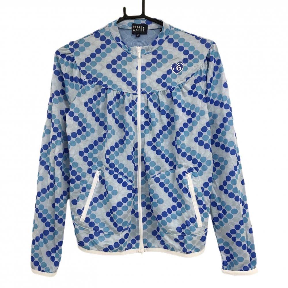 パーリーゲイツ ジャケットブルゾン ライトブルー×ブルー ドット 薄手 レディース 2(L) ゴルフウェア PEARLY GATES