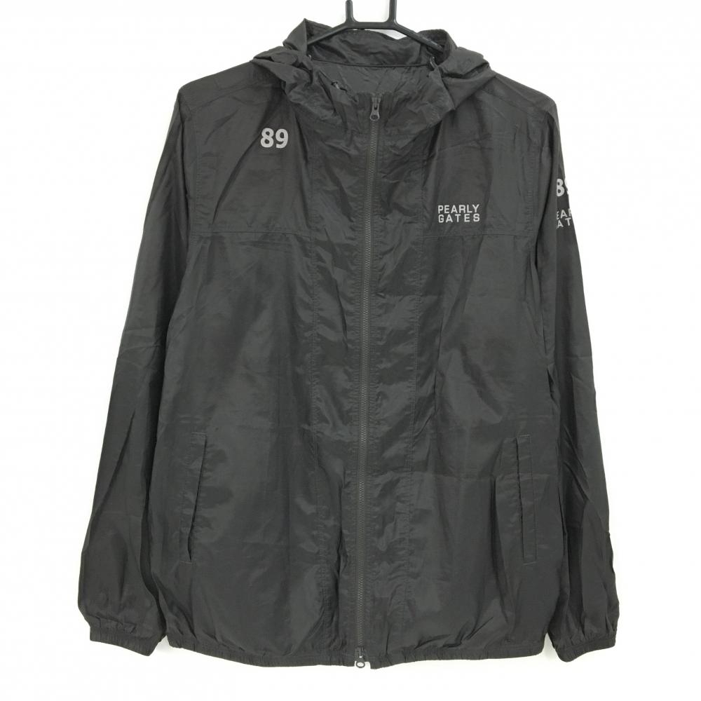 【美品】パーリーゲイツ ジップパーカー 黒 薄手 シャカシャカ 収納袋付 ジャケット レディース 2(L) ゴルフウェア PEARLY GATES