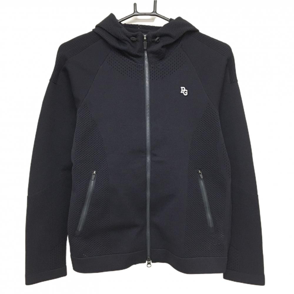 【超美品】パーリーゲイツ ニットジップパーカー ネイビー 一部透かし編み  レディース 2(L) ゴルフウェア 2025年モデル PEARLY GATES