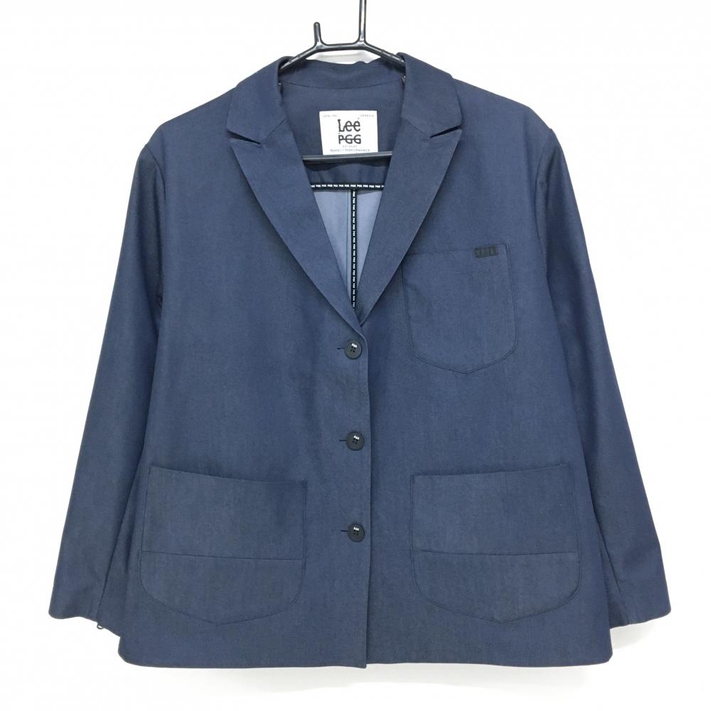 【超美品】PGGパーリーゲイツ×Lee テーラードジャケット ネイビー 袖ロゴ 袖口ジップ レディース M ゴルフウェア PEARLY GATES