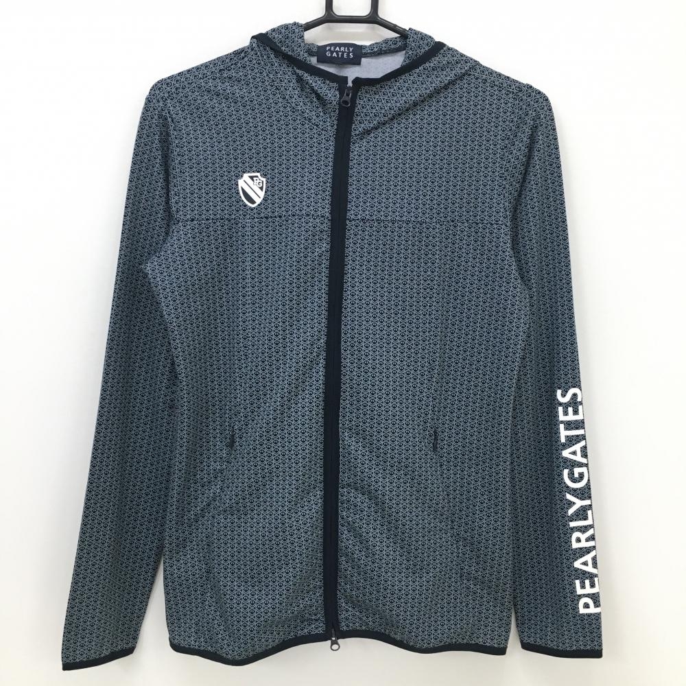 【超美品】パーリーゲイツ ジップパーカー ネイビー×白 ニコちゃん総柄 スマイル パーカー  レディース 1(M) ゴルフウェア PEARLY GATES