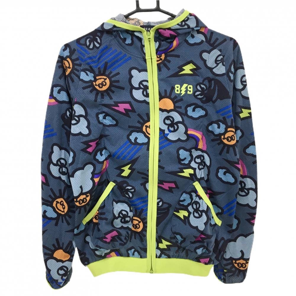 【超美品】パーリーゲイツ ジップパーカー グレー×ライトグリーン お天気総柄   レディース 1(M) ゴルフウェア PEARLY GATES