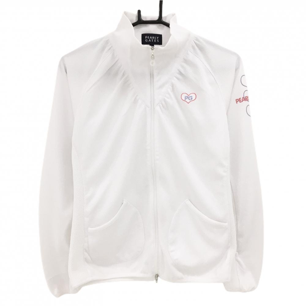 【超美品】パーリーゲイツ ジャケット 白 メッシュ ハート レディース 1(M) ゴルフウェア PEARLY GATES
