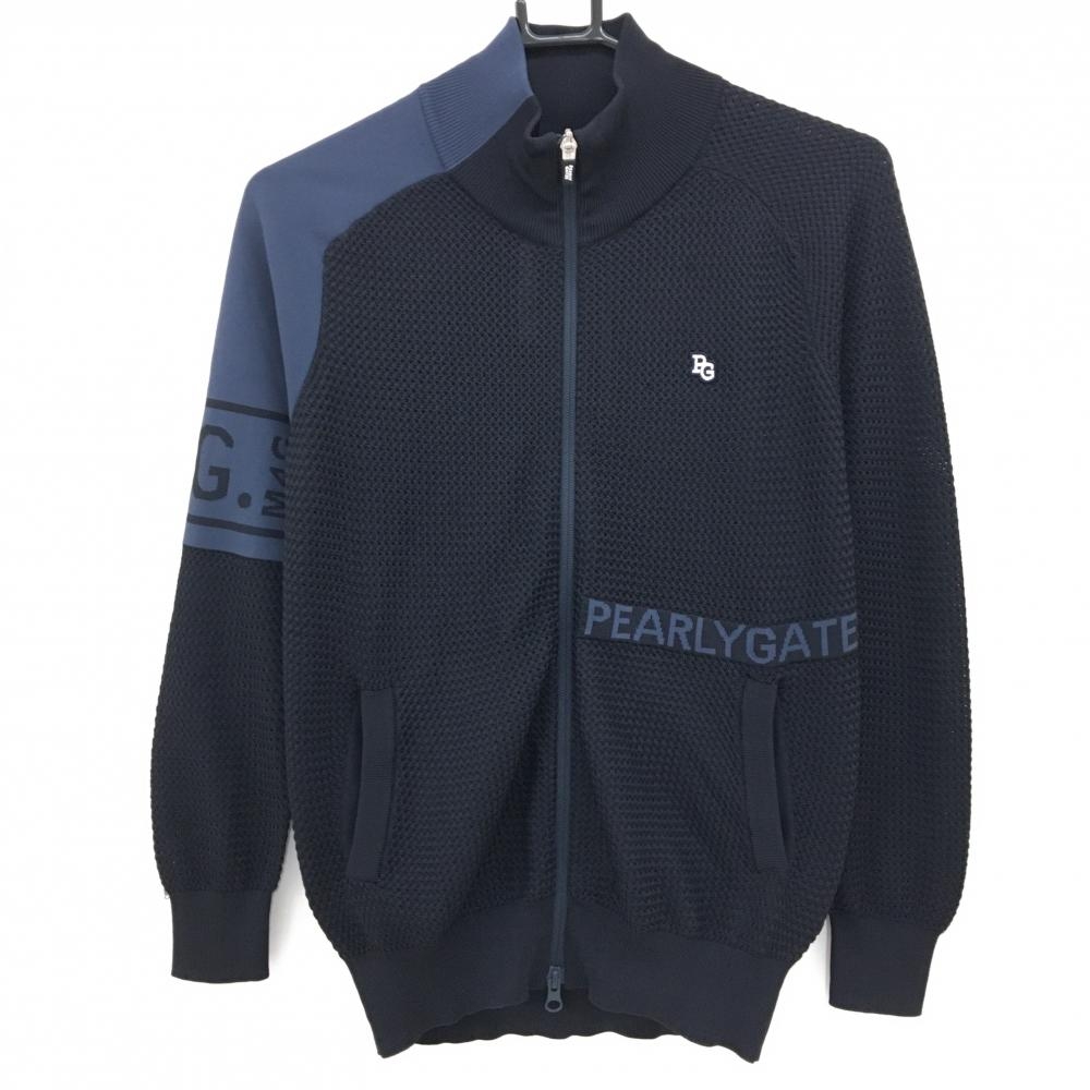 【新品】パーリーゲイツ ニットジャケット ネイビー 肩切替 ワッペン  レディース 0(S) ゴルフウェア PEARLY GATES