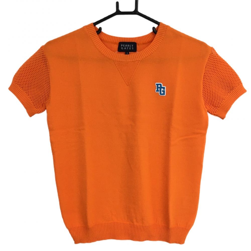 【超美品】パーリーゲイツ 半袖セーター オレンジ 袖背面透かし編み ニット レディース 0(S) ゴルフウェア PEARLY GATES 画像