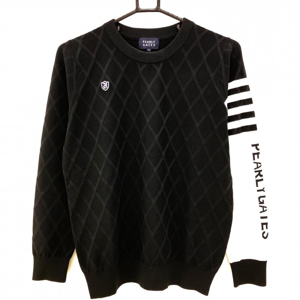 【美品】パーリーゲイツ セーター 黒×白 ダイヤ編み 袖一部ボーダー ニット レディース 1(M) ゴルフウェア 2023年モデル PEARLY GATES