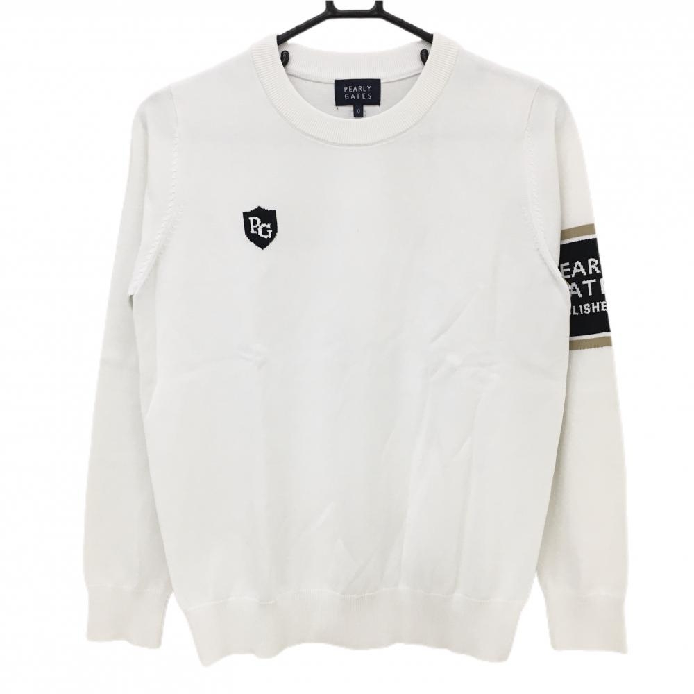 【超美品】パーリーゲイツ セーター 白×黒 袖ロゴ ニット  レディース 0(S) ゴルフウェア PEARLY GATES