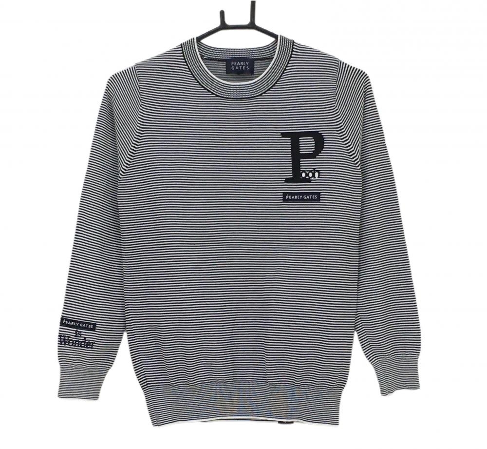 【超美品】パーリーゲイツ×Disney セーター 白×黒 ボーダー プーさん ディズニー100周年  レディース 0(S) ゴルフウェア PEARLY GATES